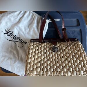 Brighton Natural Straw Ruth Tote with Reddish Brown Leather Trim